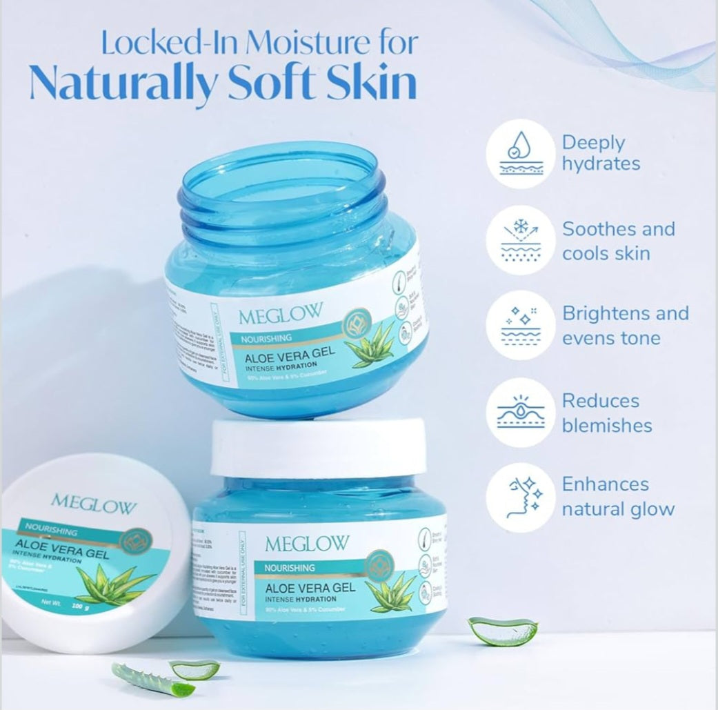 Aloe Vera Gel- MeGlow Nourishing Aloe Vera Gel with Cucumber extract for Intense Hydration 100gm