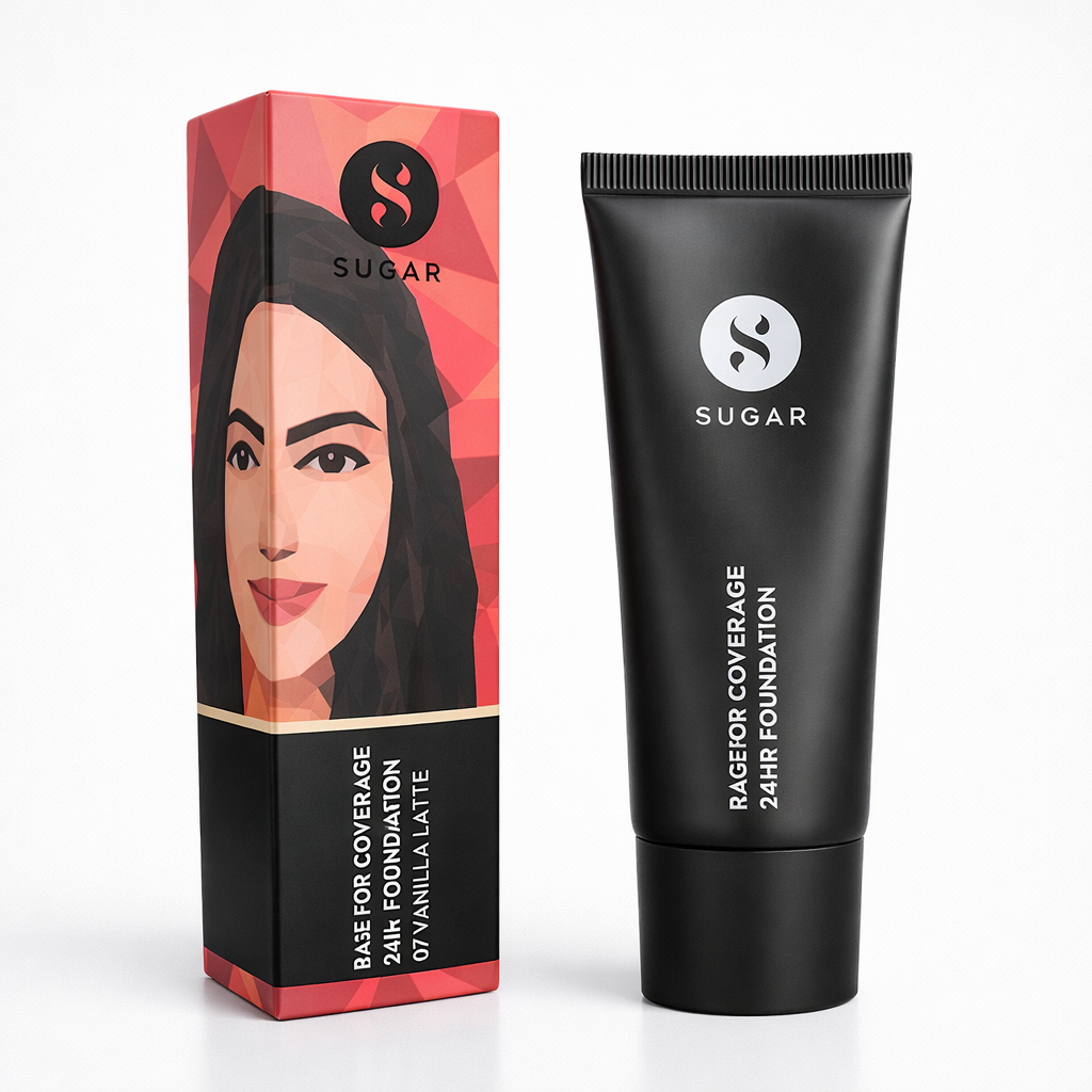 Makeup Foundation- SUGAR Rage For Coverage 24HR Full Coverage Matte Finish Foundation with Creamy Formula (07- Vanilla Latte) - 25ml
