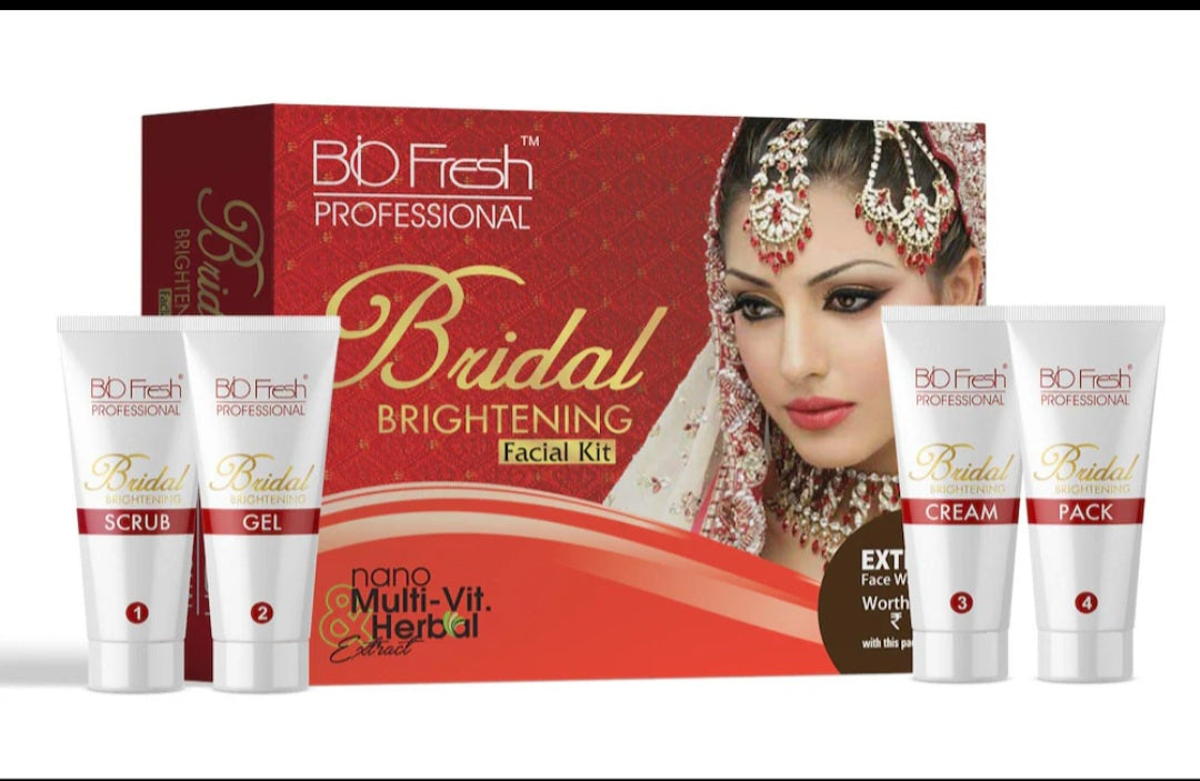 Facial Kit- Biofresh Professional's BRIDAL Brightening 4 Steps (1. Exfoliate, 2. Gel, 3. Nourish and 4. Enhance) Facial Kit 60ml (Face Wash Worth Rs.65/- Free within the Kit
