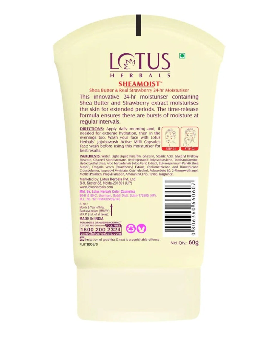 Lotions & Moisturizers- Lotus Herbals Sheamoist 24 Hours Hydrated Moisturiser with Shea Butter & Real Strawberry preferably for Dry to Normal Skin 60gm