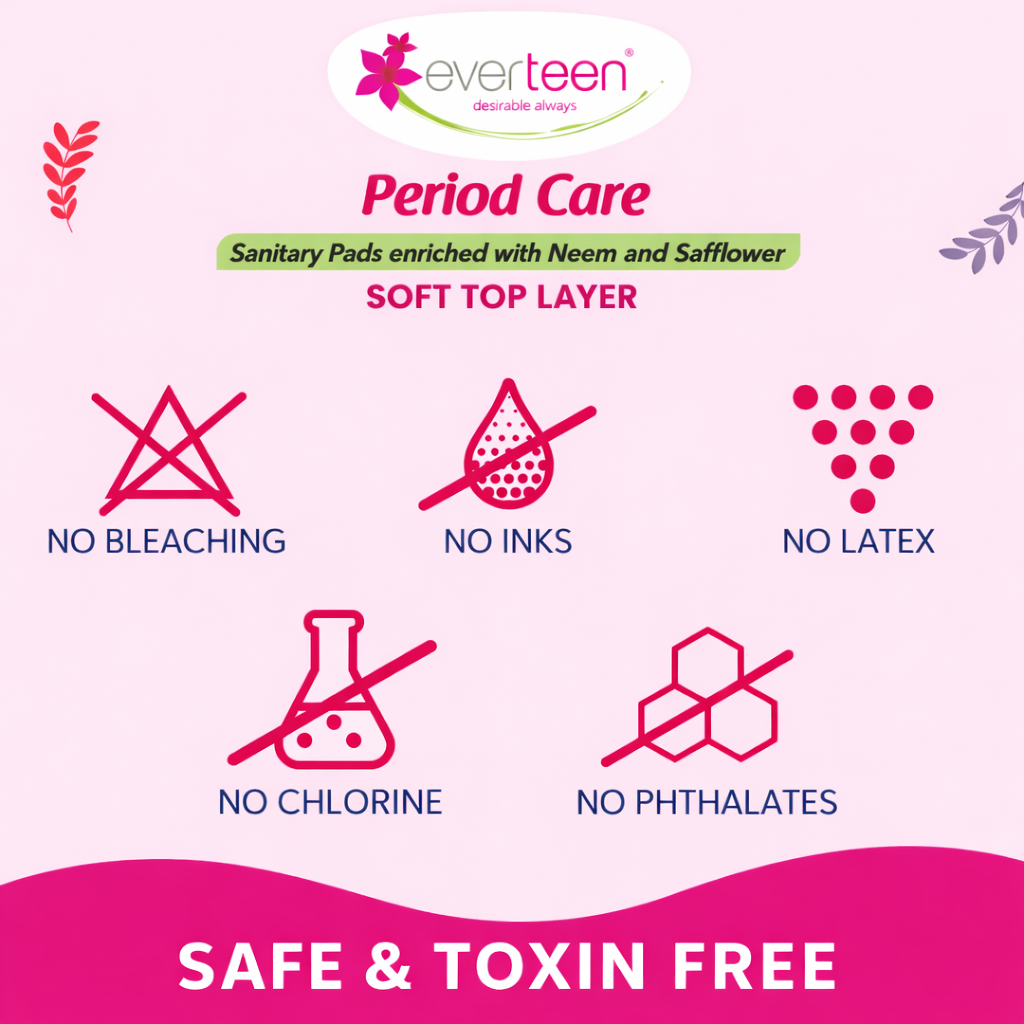 Sanitary Pads- Everteen Period Care Cottony Soft Sanitary Pads enriched with Neem & Safflower with 2X Faster Heavy Flow Absorption - Pack of 18 XL Pads (285mm with Double Flaps)