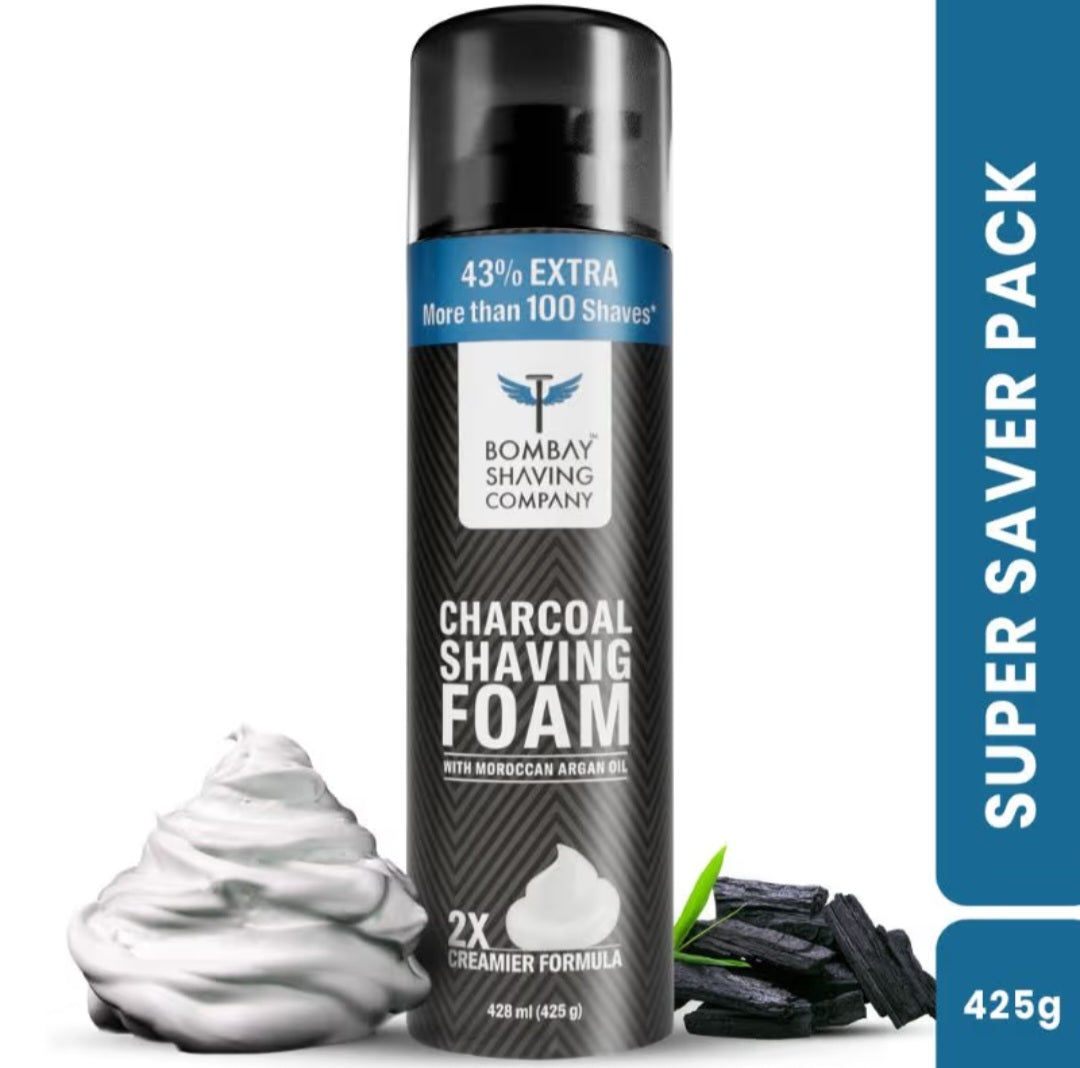 Shaving Foam- Bombay Shaving Company's Charcoal Shaving Foam enriched with Moroccan Argan Oil (2X Creamier Formula) - 425gm (including 43% Extra Free)