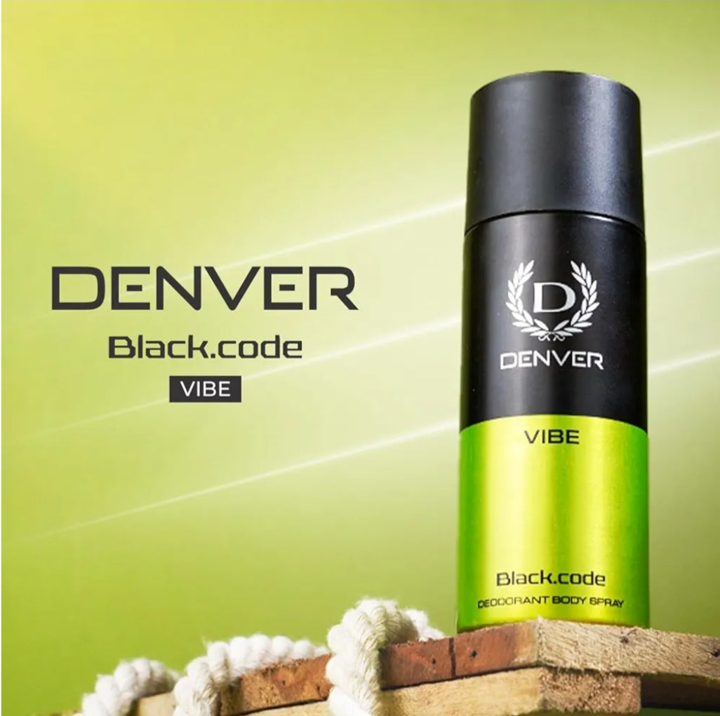 Perfumes & Deodorants- DENVER VIBE Black.Code Long-Lasting Deodorant Body Spray - 150ml
