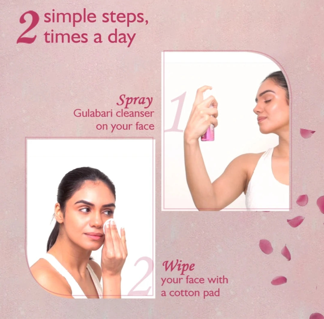 Rose Water- Dabur Gulabari 3-in-1 Premium Face Cleanser enriched with 100% Pure Rose Oil for Cleansing, Moisturizing & Refreshing usable for All Skin Types - 100ml