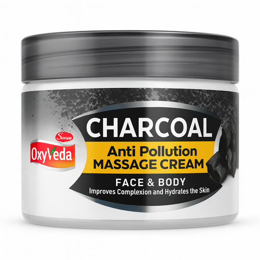 Face & Body Care- OxyVeda Charcoal Anti-Pollution Massage Cream for Face & Body which Improves Complexion and Hydrated the Skin and is suitable for all skin types - 250gm