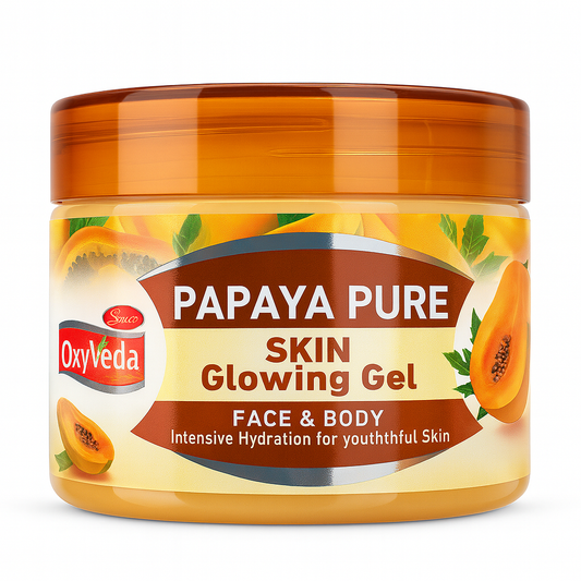 Face & Body Care- OxyVeda Papaya Pure Skin Glowing Gel for Face & Body which gives Intensive Hydration for Youthful Skin and is suitable for all skin types - 250gm