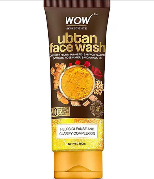 Face Wash- Face Wash- WOW UBTAN FACE WASH WITH POWER OF CHICKPEA FLOUR, TURMERIC, SAFFRON, ALMOND EXTRACTS, ROSE WATER AND SANDALWOOD OIL 50ML