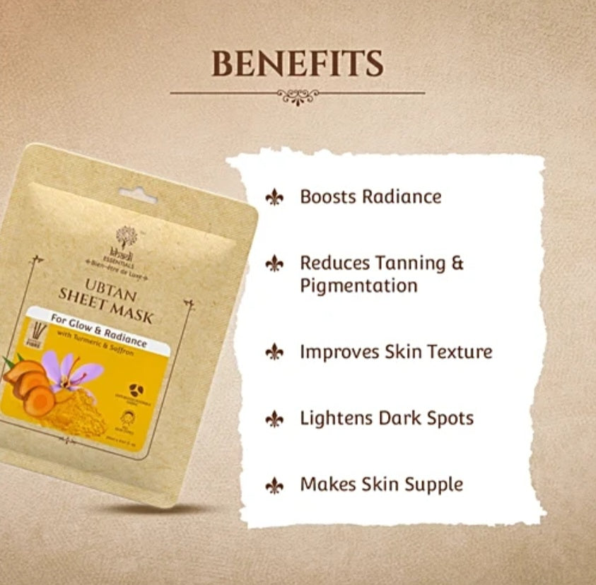 Face Sheet Mask- Khadi Essentials Ubtan Sheet Mask with Turmeric & Saffron for Glow & Radiance 25ml