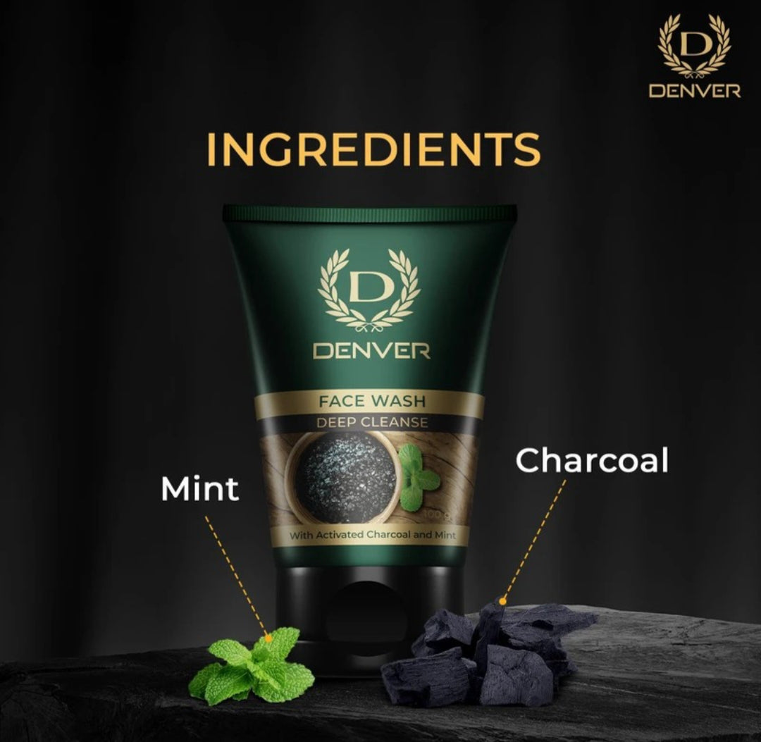 Face Wash- DENVER Deep Cleanse Face Wash with Activated Charcoal and Mint 50gm