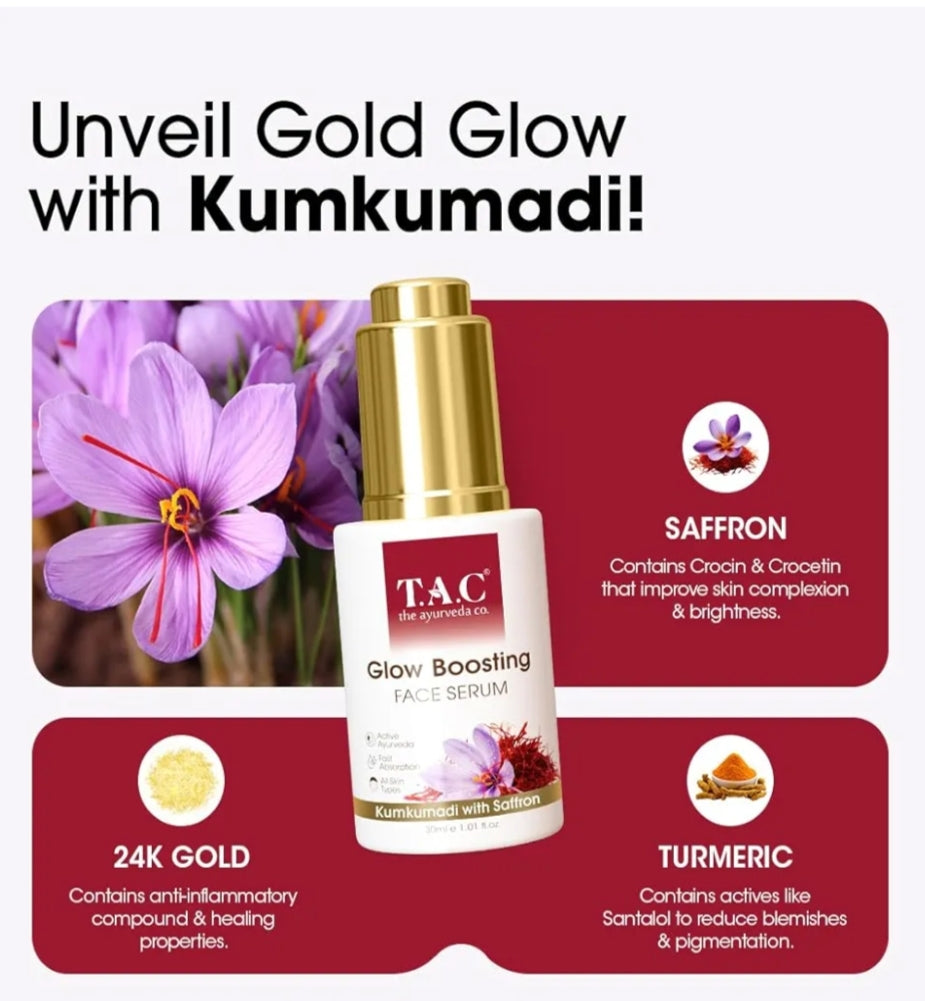 Face Serum- T.A.C Ayurvedic Glow Boosting Face Serum with Kumkumadi & Saffron 30ml