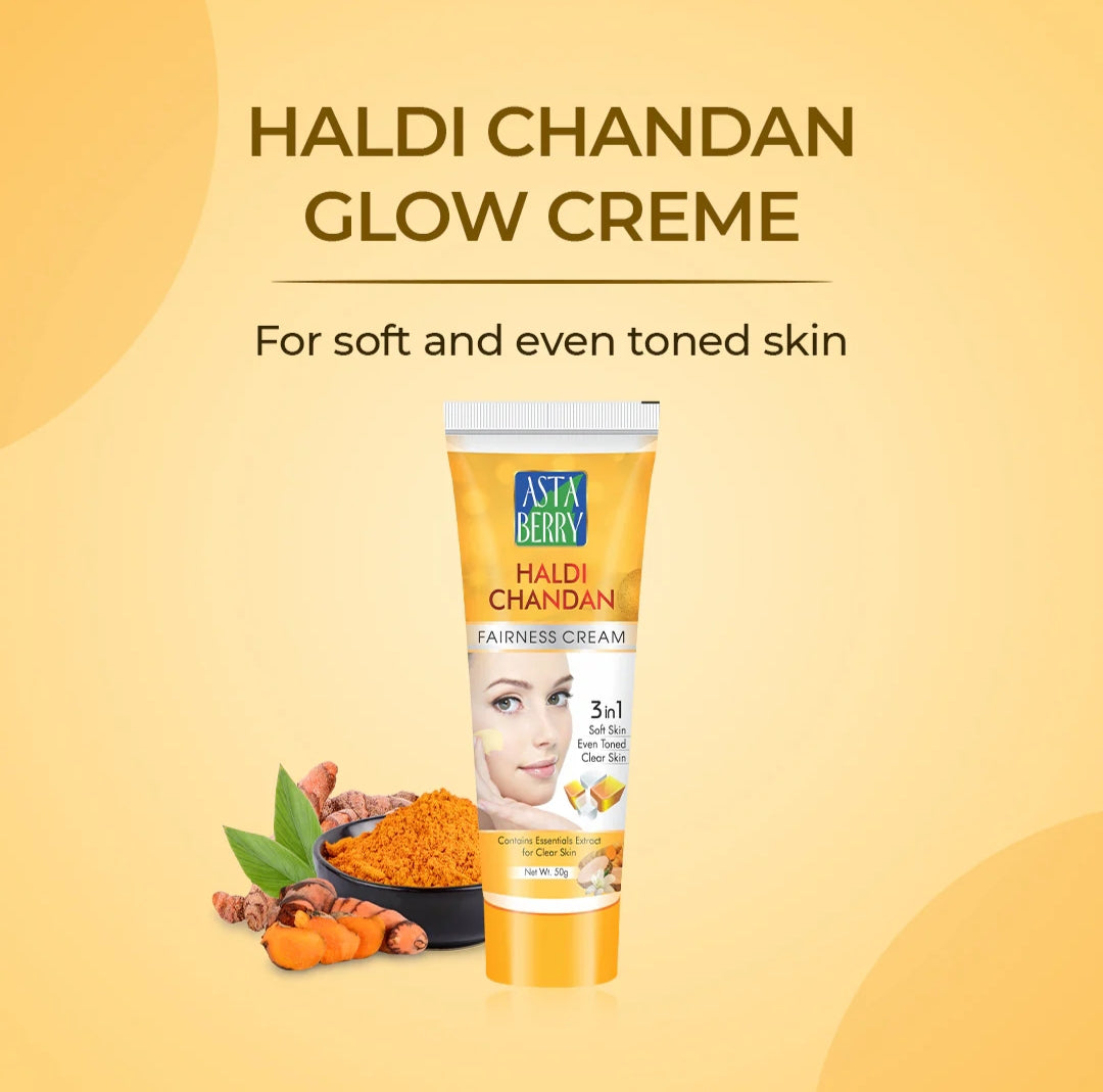 Brightening & Glowing Cream- Asta Berry Haldi Chandan 3-in-1 Glow Creme for Soft, Clear & Even Toned Skin 50gm