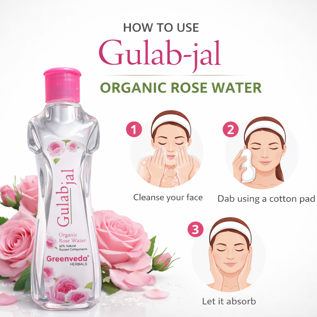 Rose Water- Greenveda Herbal's Gulabjal Organic Rose Water enriched with 92% Natural Rooted Components for Glowing Skin - 125ml