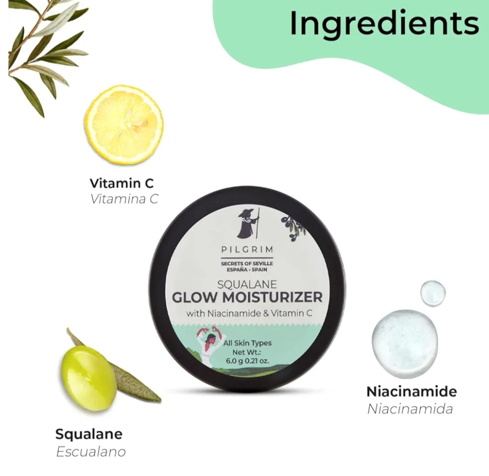 Lotions & Moisturizers- Pilgrim Squalane Glow Moisturizer with Niacinamide and Vitamin-C for all Skin Types 8gm