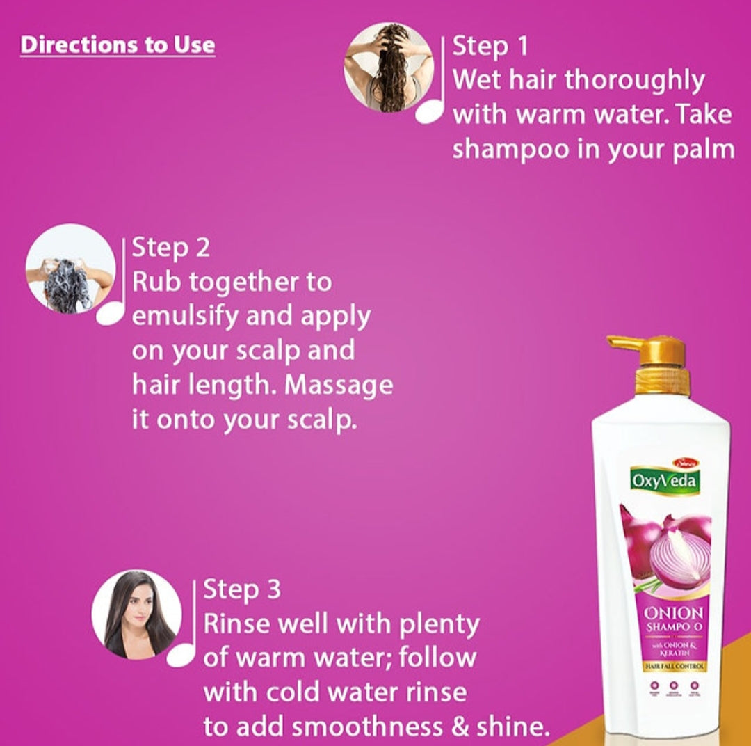 Shampoo & Conditioner- OxyVeda Onion Shampoo with Keratin for Hair Fall Control - 650ml