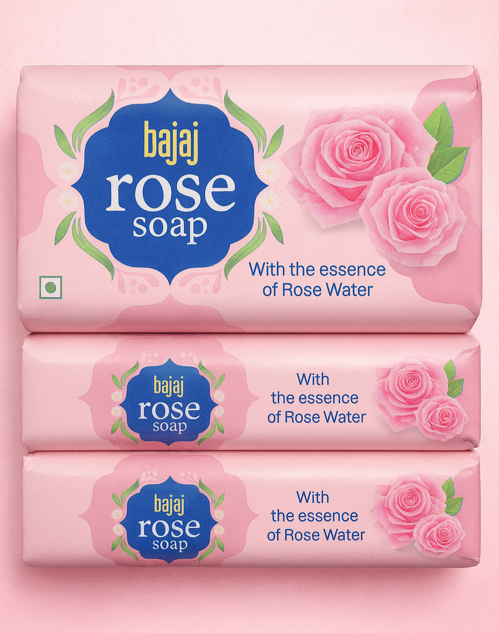 Bathing Soap- Bajaj Rose Soap with the Essence of Rose Water - Set of 3 Soaps 100gm each
