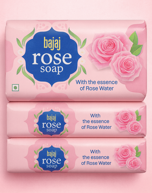 Bathing Soap- Bajaj Rose Soap with the Essence of Rose Water - Set of 3 Soaps 100gm each