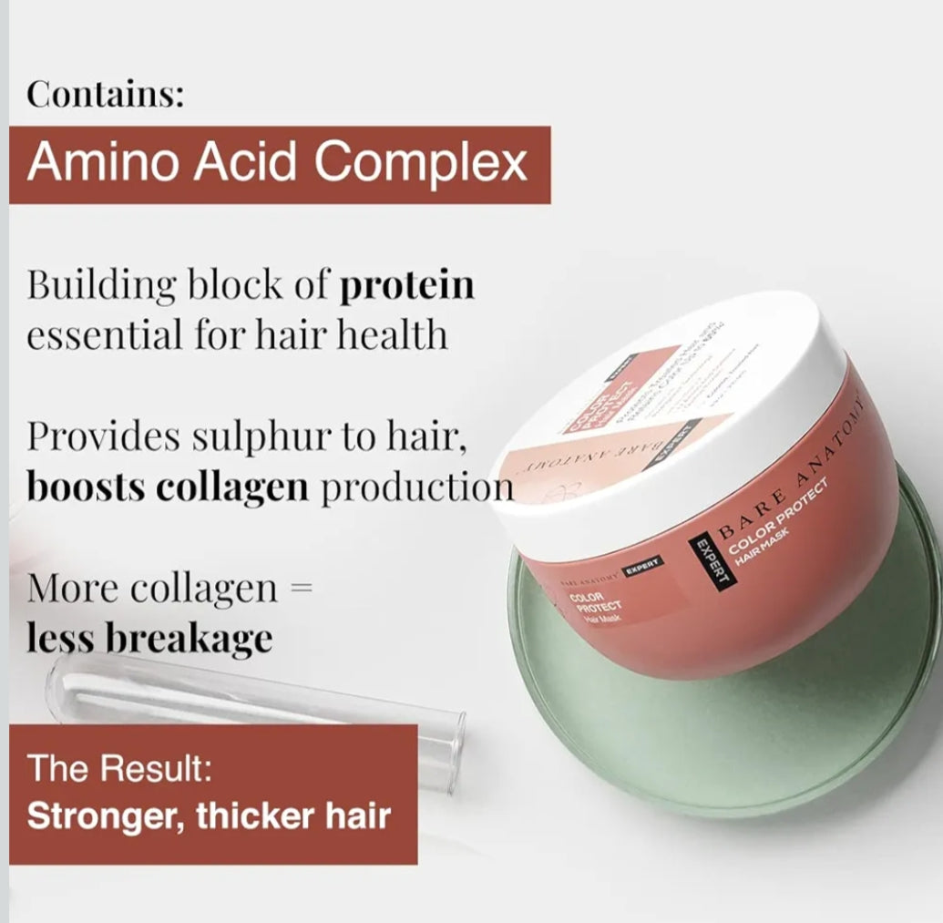 Hair Mask- Bare Anatomy EXPERT Color Protect Mask made with 17 Amino Acid Complex and Quinoa Protein, which contribute to healthy scalp & smooth hair and Protects Colored Hairs specially to Treated Hairs for up to 8 weeks - 250gm