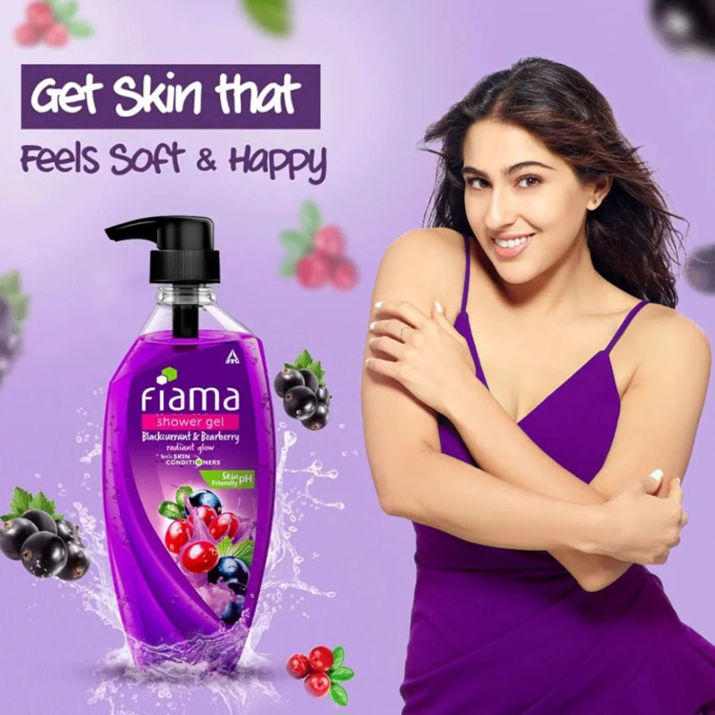 Body Wash & Shower Gel- Fiama Skin PH Friendly Shower Gel enriched with Blackcurrant & Bearberry which gives Radiant Glow and Conditioners the Skin - 500ml