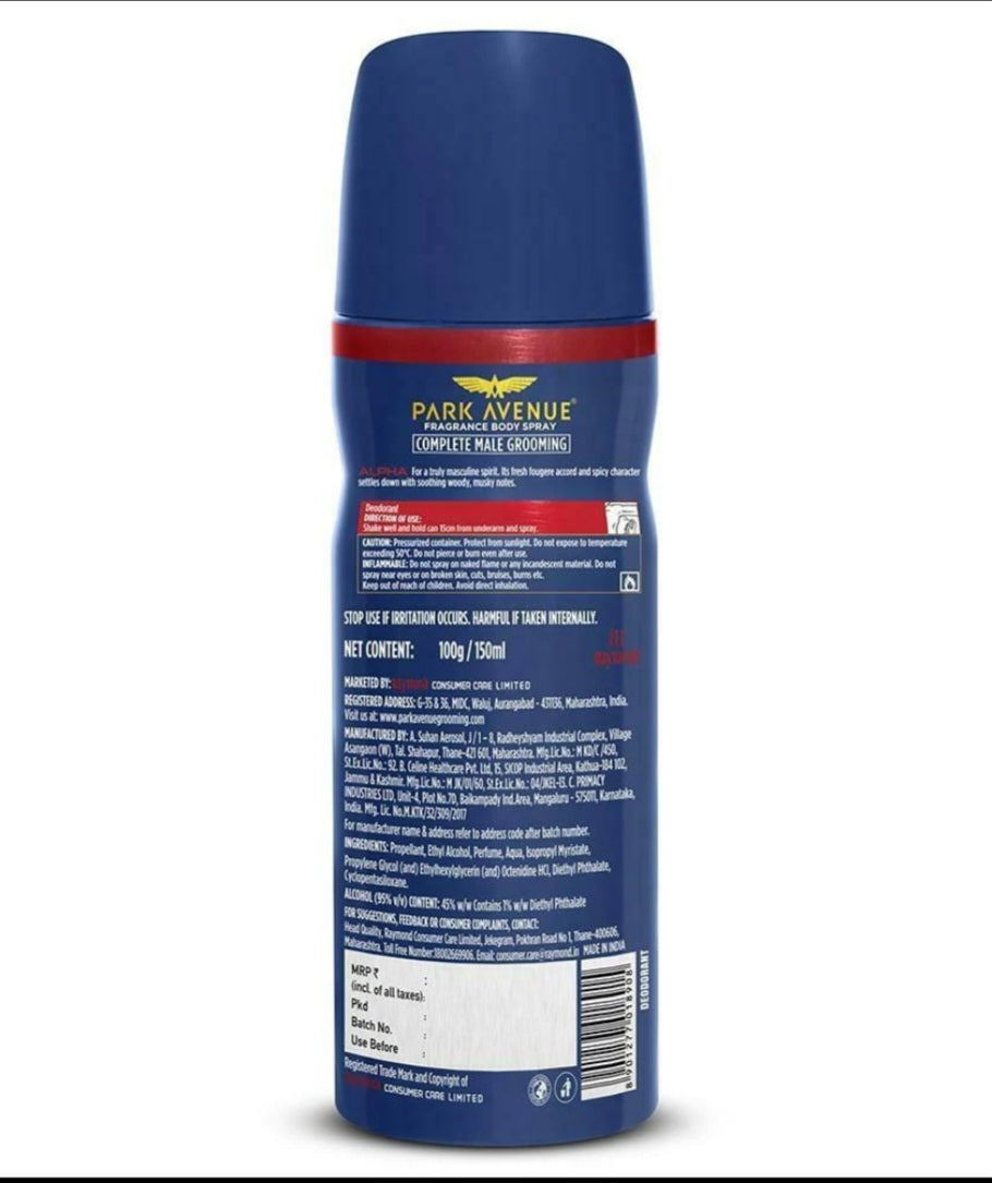 Perfumes & Deodorants- PARK AVENUE Original Collection ALPHA Be The One Fragrance Body Spray 150ml