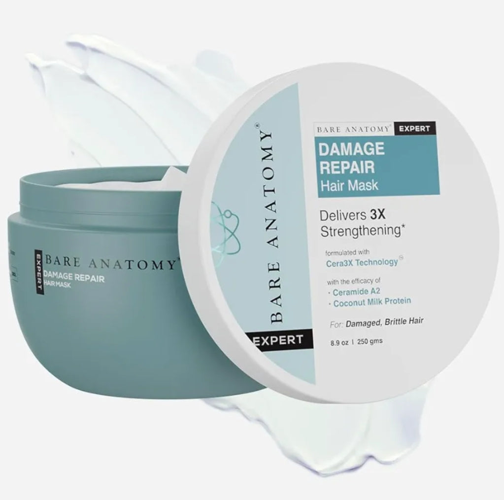 Hair Mask- Bare Anatomy EXPERT Damage Repair Mask with Ceramide A2 and Coconut Milk Protein. Designed to repair and strengthen damaged hair, provides 3x strengthening and improves texture & shine - 250gm