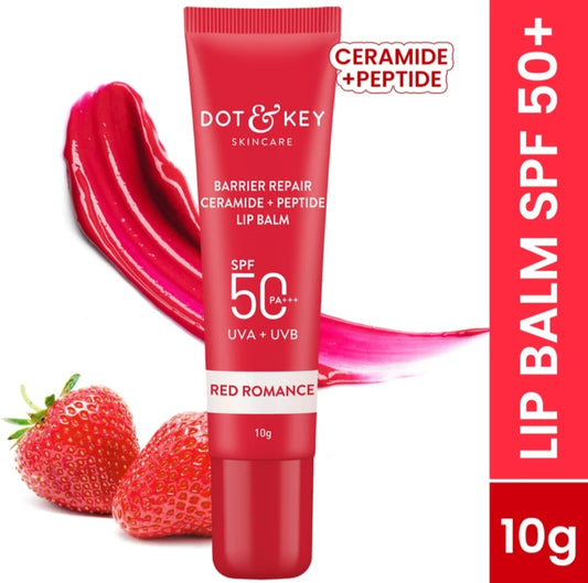 Lip Balm- Dot & Key Barrier Repair (Ceramide+Peptide) SPF 50 PA+++ (UVA & UVB) Red Romance Strawberry Lip Balm 10gm