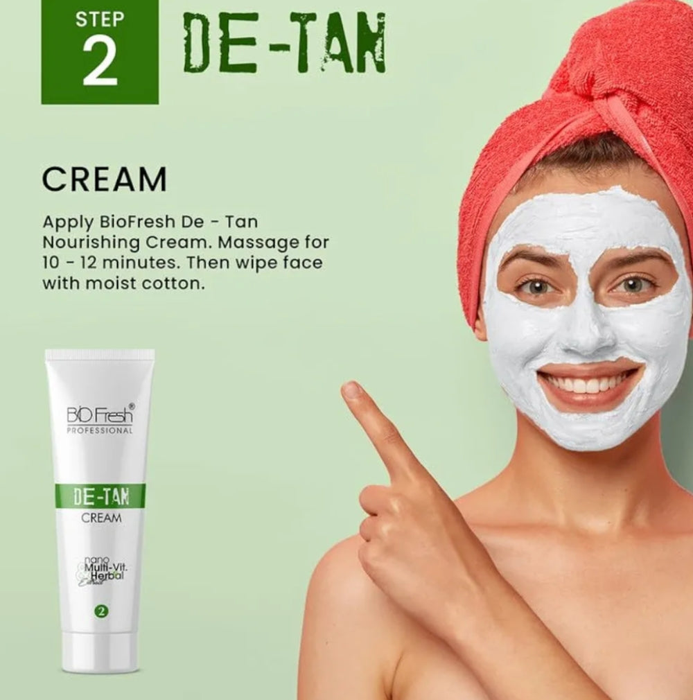 Facial Kit- BIO-FRESH Pure Herbal's 5-Steps (Scrub+Cream+Gel+Pack+Glow Serum De-Tan Facial Kit with Milk & Oats which Removes Tanning, Deep Cleanses, Removes Blackheads, Tightens Pores and Controls Acne & Oil - 90ml