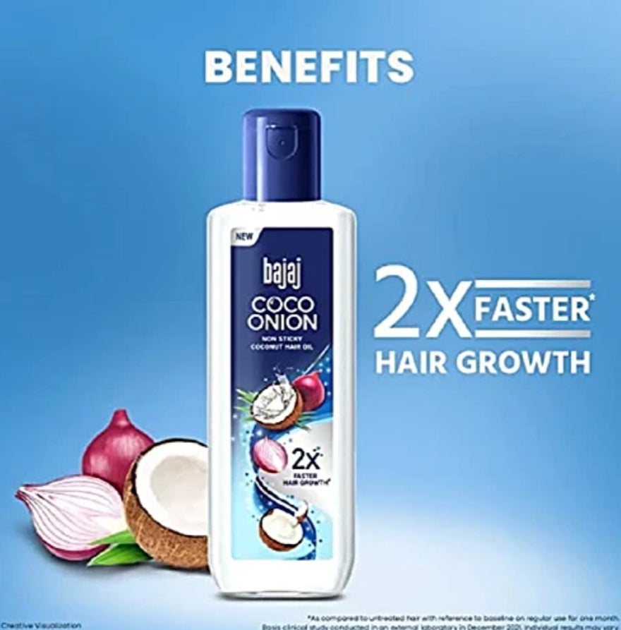 Hair Oil- New Bajaj Coco Onion Non-Sticky Hair Oil which Provides Nourishment to the Scalp and Promote 2x faster hair growth - 180ml