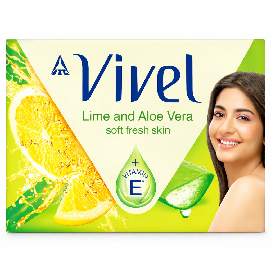 Bathing Soap- Vivel Lime and Aloe Vera Soap with the Goodness of Vitamin-E (Set of 5 Soaps) for Soft & Fresh Skin - 450gm (90gm x 5)