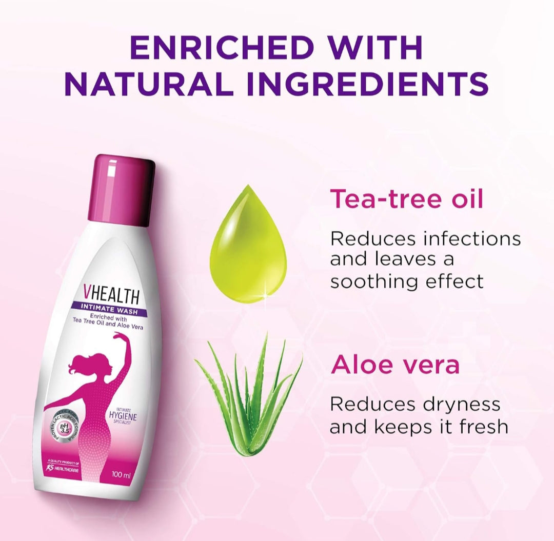 Intimate Wash- Raymond's VHealth Intimate Hygiene Liquid Wash Enriched with Tea Tree Oil & Aloe Vera 100ml