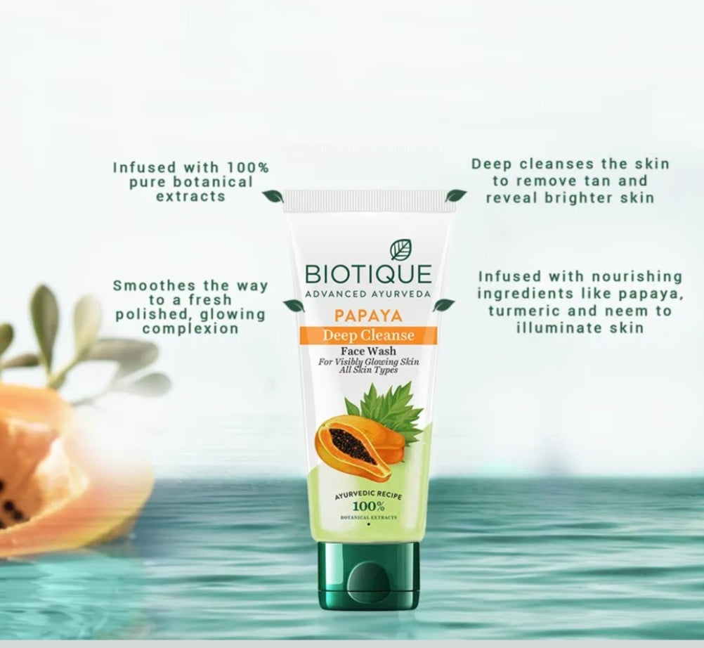 Face Wash- Biotique Papaya Deep Cleanse Gentle Exfoliation Face Wash for Visibly Glowing Skin. 100% Botanical Extracts Suitable for All Skin Types 150ml