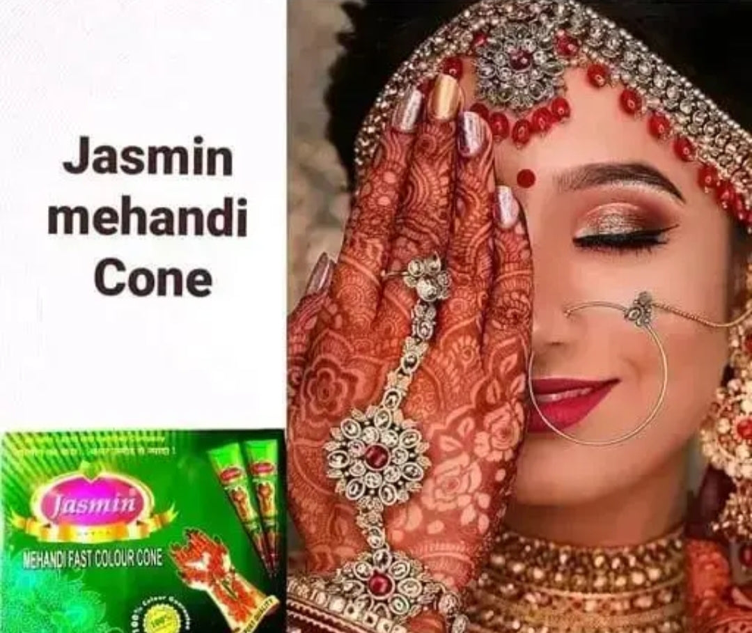 Mehandi- Jasmin Fast Staining Rich Colour Mehandi Cone Box of 12 Pieces