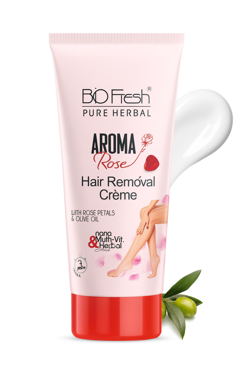 Hair Removal- BioFresh Pure Herbal's Aroma Rose Hair Removal Cream with Rose Petals & Olive Oil - 50gm
