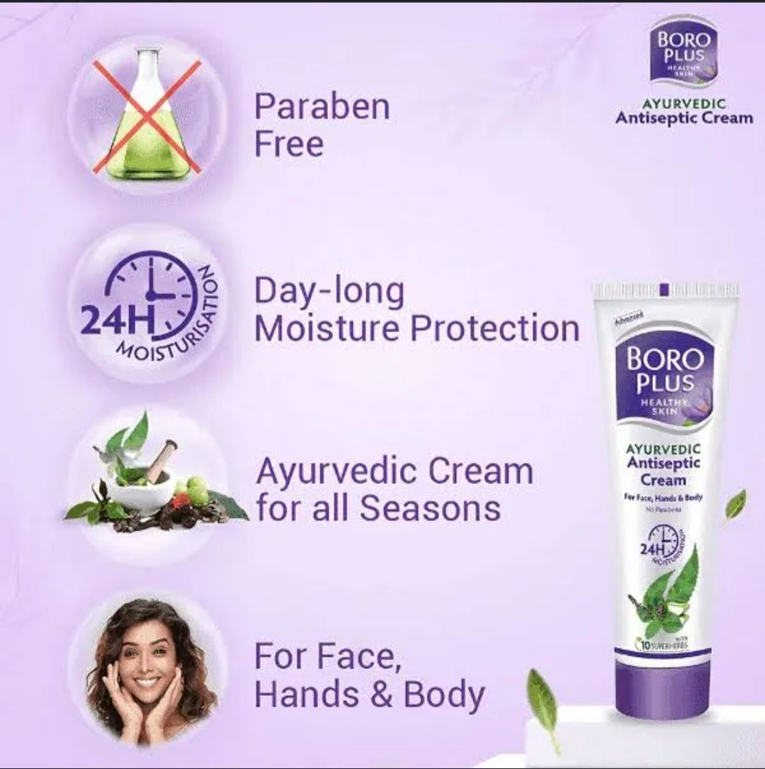 Lotions & Moisturizers- BORO PLUS Healthy Skin Ayurvedic Antiseptic Cream for Face, Hands & Body which makes your skin moisturized upto 24 Hrs - 19ml