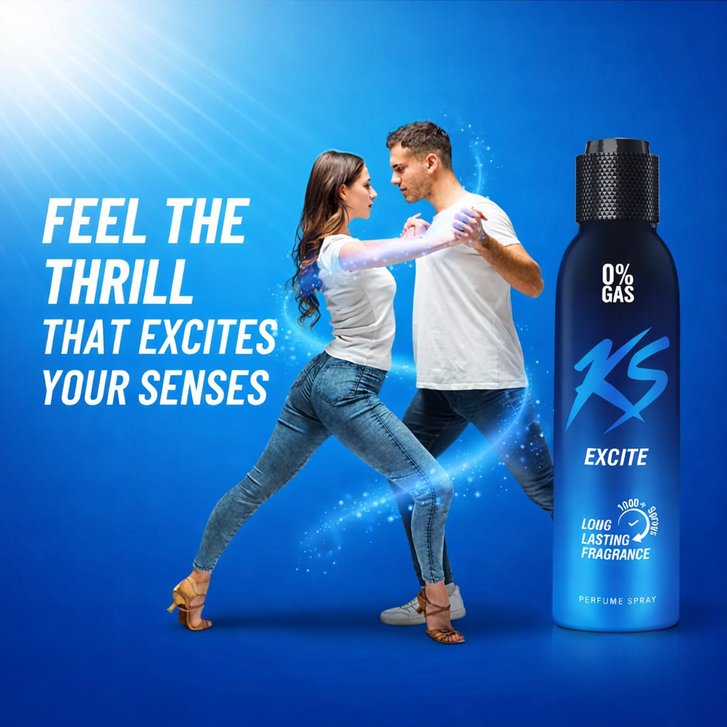 Perfumes & Deodorants- KS EXCITE 0% Gas Long-Lasting Fragrance Perfume Body Spray - 150ml
