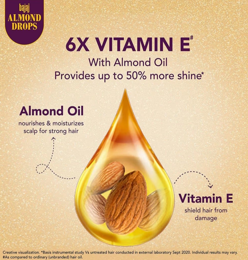 Hair Oil- Bajaj Almond Drops 6x Vitamin-E Nourishment Non-Sticky Hair Oil which Reduces Hair Fall and Increases Hair Shine - 35ml