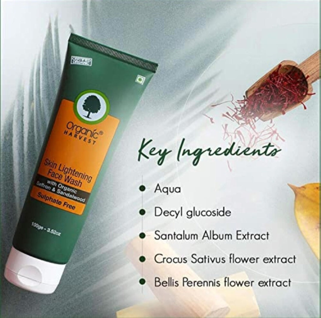 Face Wash- Organic Harvest's Sulphate Free Skin Lightening Face Wash with Organic Saffron & Sandalwood - 50ml