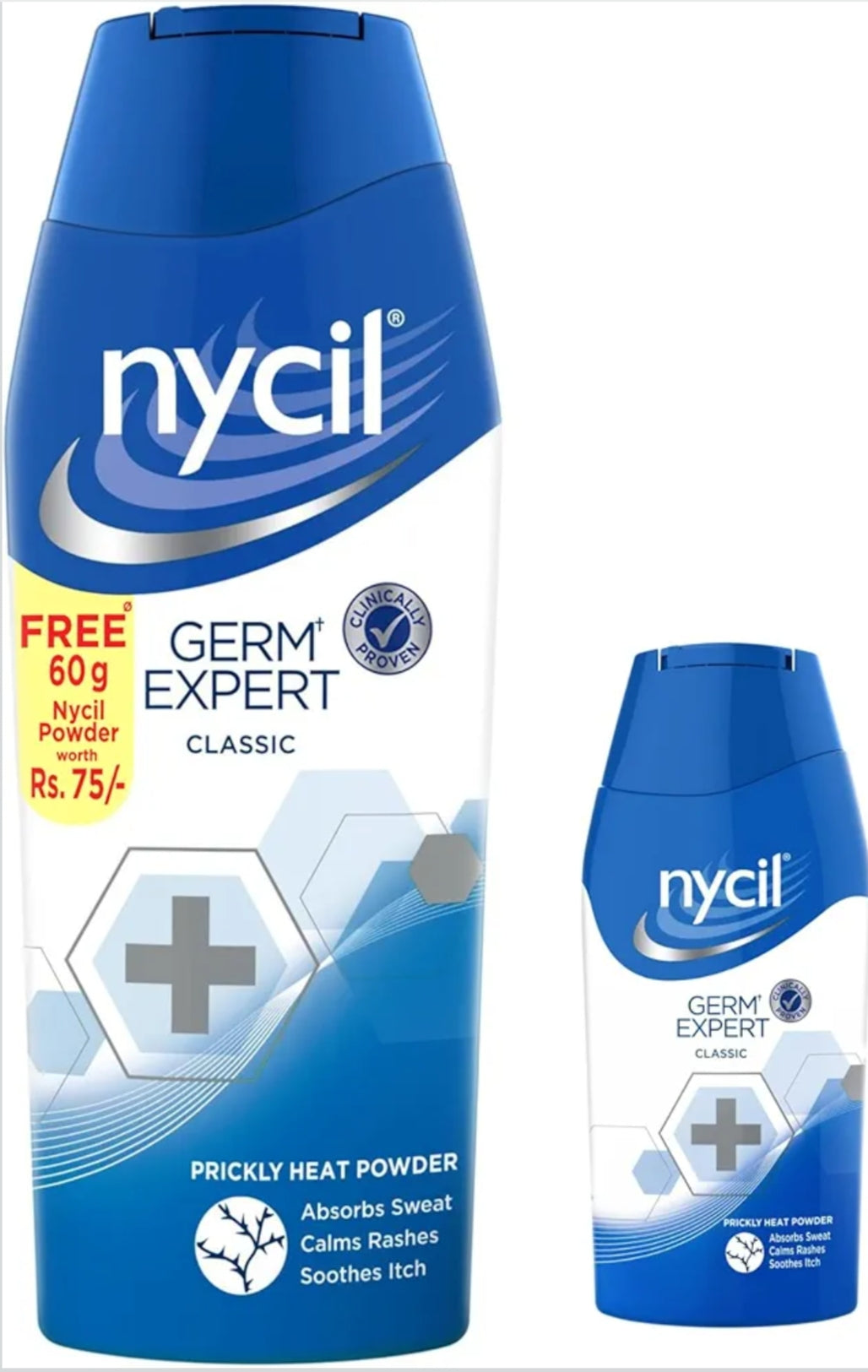 Talcum & Prickly Heat Powder- Nycil Germ Expert Prickly Heat Powder which Absorbs Sweat, Calms Rashes & Soothes Itch 210gm (150gm+60gm Free worth Rs.75/-)