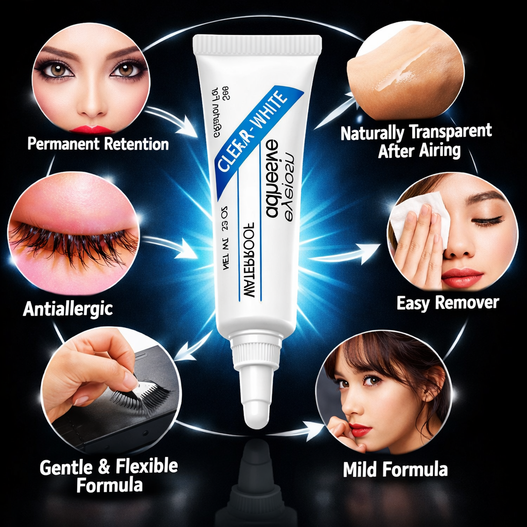 Makeup Eyelash Adhesive Glue- EYE Eyelash Adhesive Glue, a waterproof formula that dries clear-white and is designed for securely bonding false eyelashes to natural lashes - 7gm