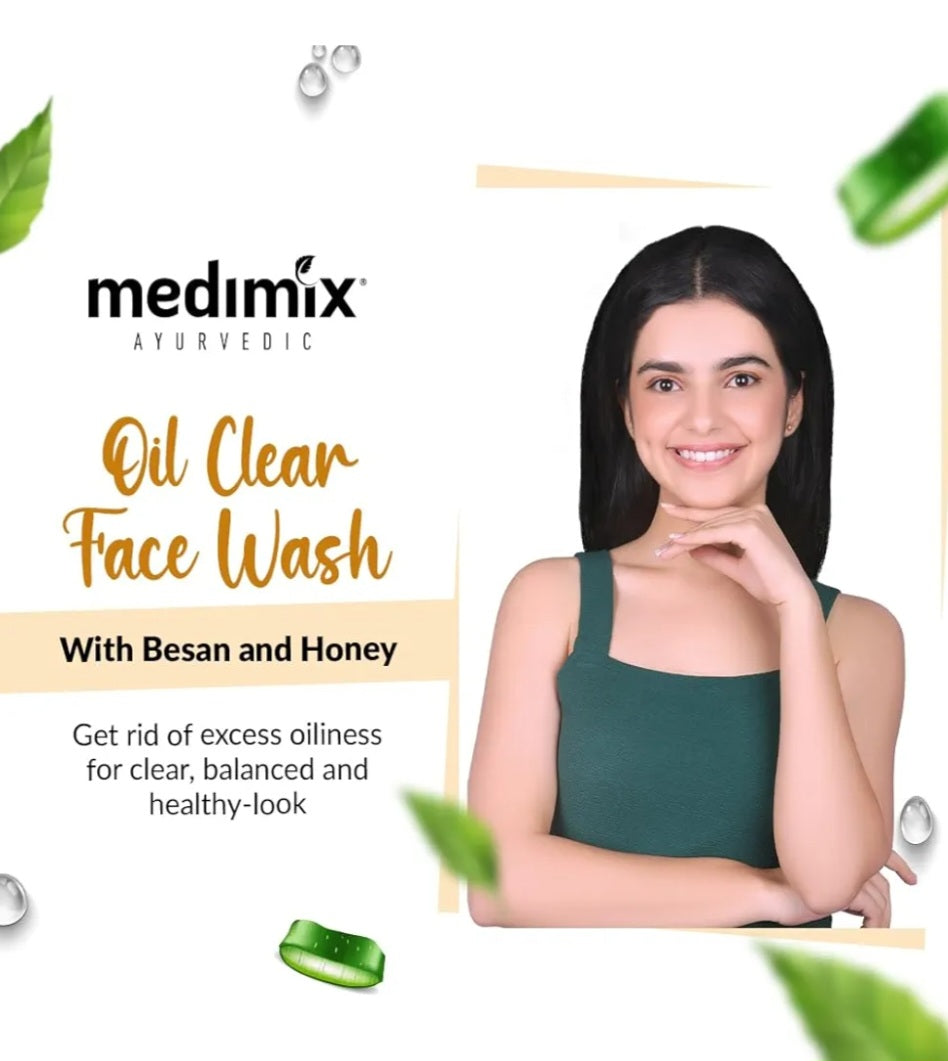 Face Wash- Medimix Ayurvedic Oil Clear Face Wash with Honey and Besan for Oil-Free & Clear Skin 100ml