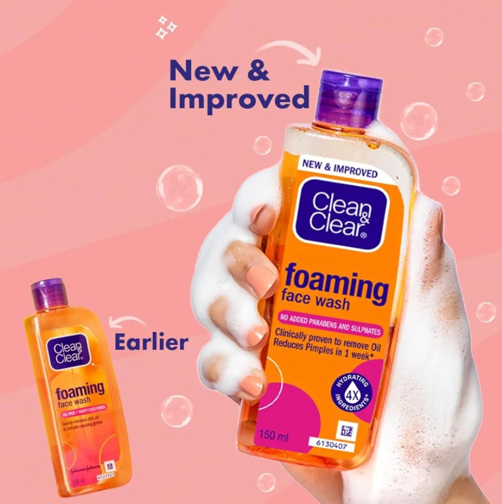 Face Wash- Clean & Clear Foaming Face Wash which is Clinically Proven to Remove Oil and Reduces Pimples in 1 Week 100ml