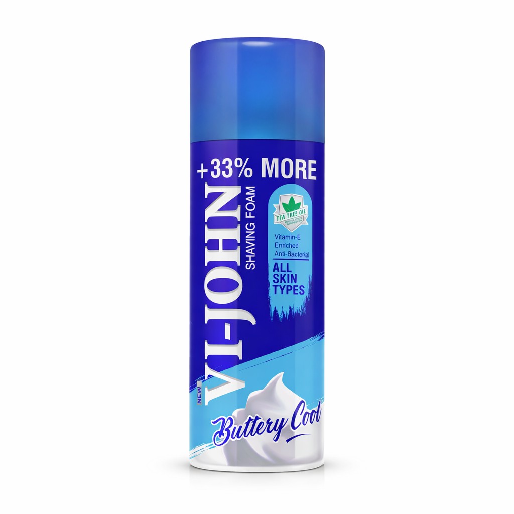 Shaving Foam- Vi-John Buttery Cool Shaving Foam enriched with Vitamin-E & Anti-Bacterial Goodness of Tea Tree Oil, Suitable for All Skin Types - 400gm (300gm +100gm Free)