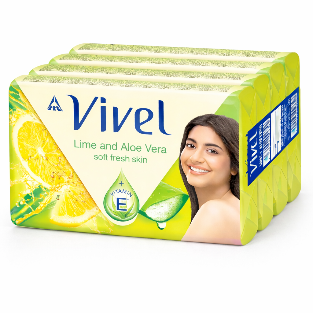 Bathing Soap- Vivel Lime and Aloe Vera Soap with the Goodness of Vitamin-E (Set of 5 Soaps) for Soft & Fresh Skin - 450gm (90gm x 5)