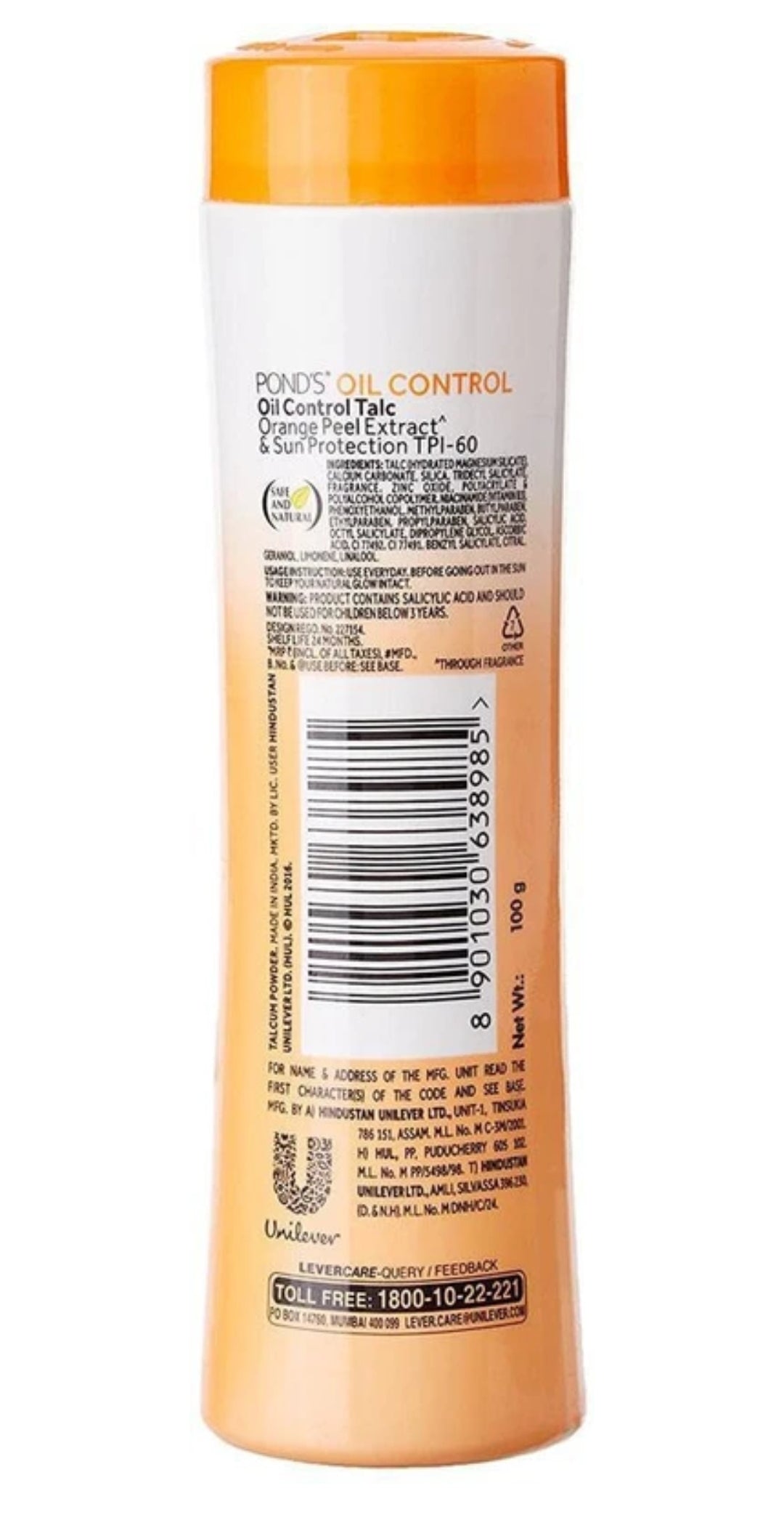 Talcum & Prickly Heat Powder- Pond's Oil Control Talcum Powder with Orange Peel Extract & Sun Protection (TPI-50) 100gm.
