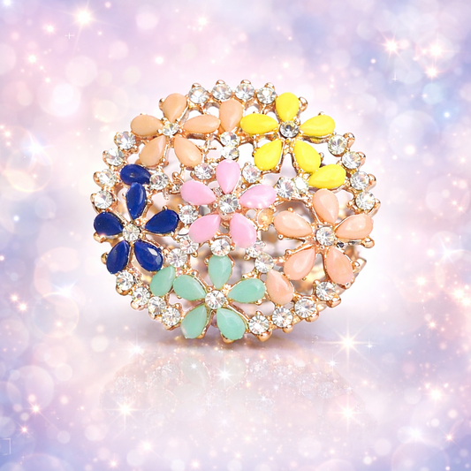 Artificial Jewellery - Finger Rings - 🌸 Multicolor Floral Designer Ring with Sparkle which is a Perfect Blend of Elegance, Charm, and Modern Fashion.