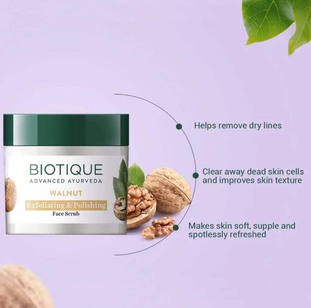 Face Scrub- Biotique Advanced Ayurveda Walnut Exfoliating & Policing Face Scrub 50gm