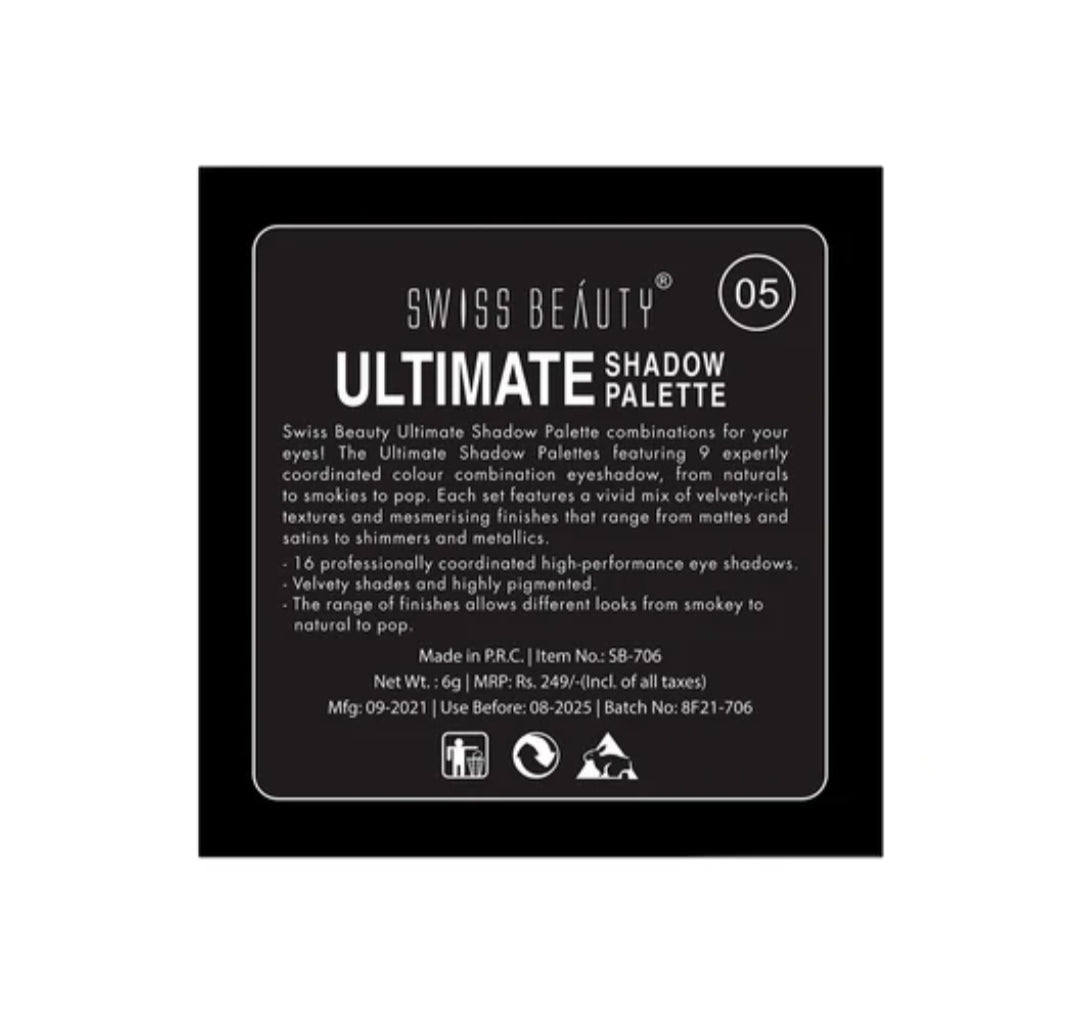 Makeup Eyeshadow- Swiss Beauty Ultimate 9 Color Eyeshadow Palette (Shade-05) consists of highly pigmented shades in matte, shimmer, and metallic finishes for creating endless eye looks - 6gm