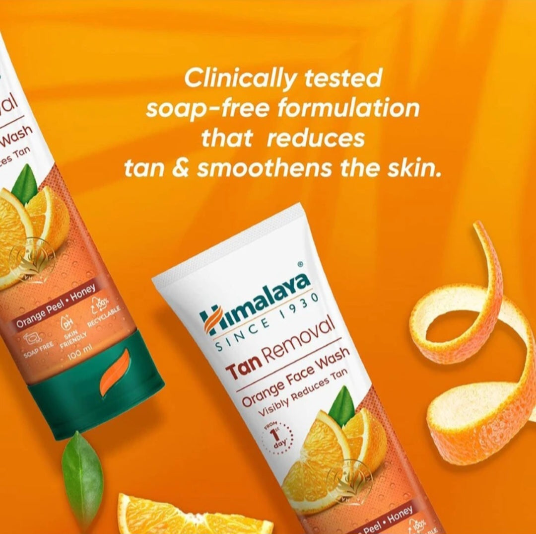 Face Wash- Himalaya Tan Removal Orange Face Wash enriched with Orange Peel & Honey which Visibly Reduces Tan - 100ml