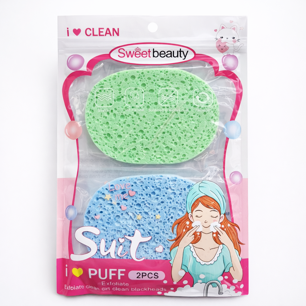 Makeup Puffs, Sponges & Blenders- Sweet Beauty Exfoliate Premium Quality Facial & Makeup Cleansing Sponges - Pack of 2 Pieces