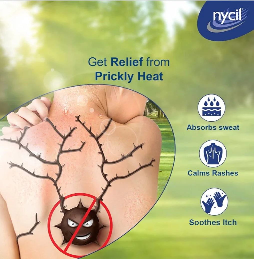 Talcum & Prickly Heat Powder- Nycil Germ Expert Prickly Heat Powder which Absorbs Sweat, Calms Rashes & Soothes Itch 210gm (150gm+60gm Free worth Rs.75/-)